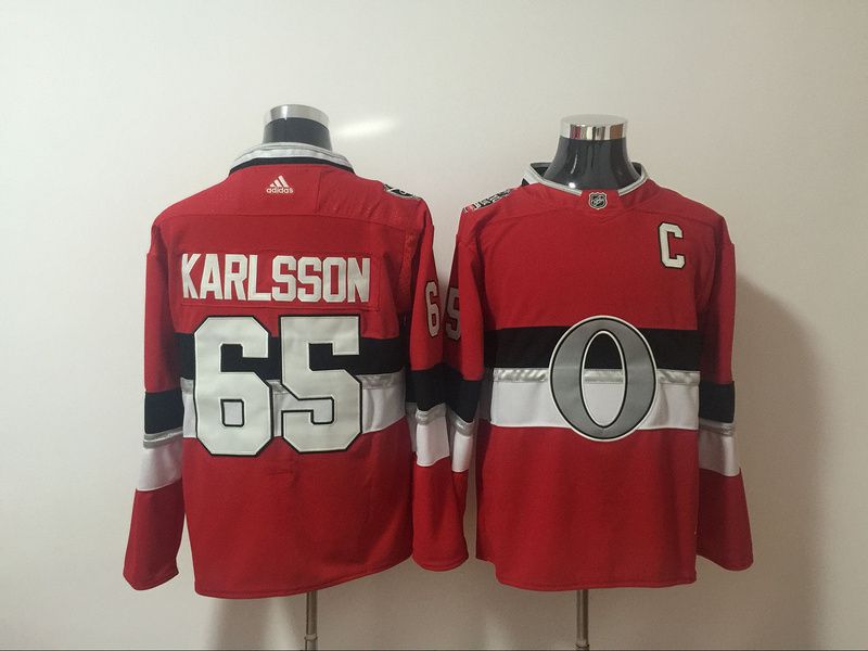 Men Ottawa Senators 65 Karlsson Red Hockey Stitched Adidas NHL Jerseys